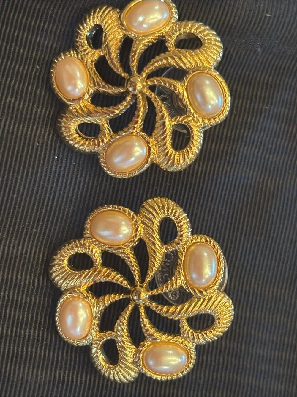 Monet Gold-Tone Floral Faux Pearl Clip-On Earrings - Picture 2 of 4